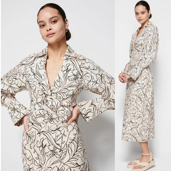 NEW Jonathan Simkhai Lee Linen Blend Midi Dress Painted Floral Size 10 Old Money - Picture 2 of 13